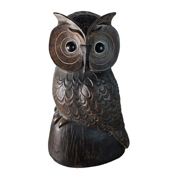 Three Hands Owl Company Wooden Decorative Brown Owl 8.5" tall by 4.5" deep - Picture 1 of 7